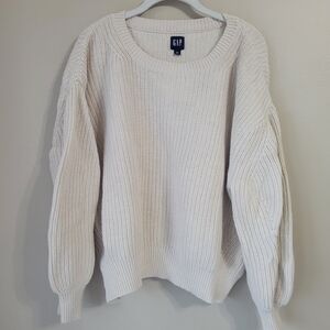 Gap Women's Off-White Cream Crewneck Ribbed Knit Sweater Size XL